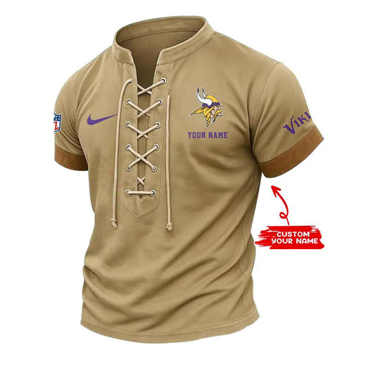 Minnesota Vikings Retro Lace-up Short Sleeve T-shirt New Trending 2025 AZBTLUTS000031