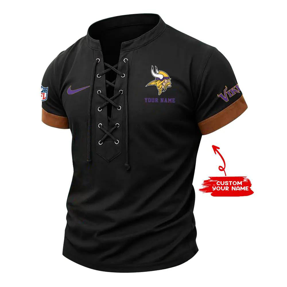 Minnesota Vikings Retro Lace-up Short Sleeve T-shirt New Trending 2025 AZBTLUTS000031