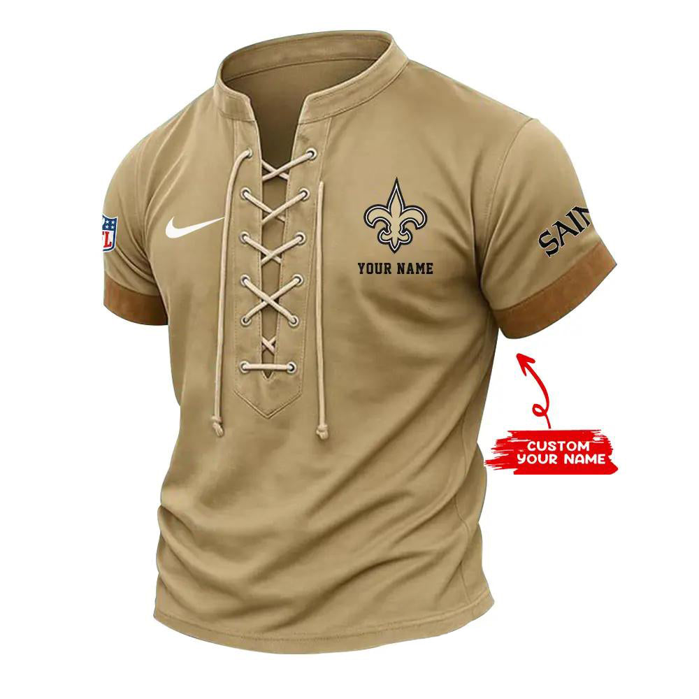 New Orleans Saints Retro Lace-up Short Sleeve T-shirt New Trending 2025 AZBTLUTS000033
