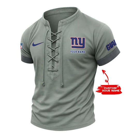 New York Giants Retro Lace-up Short Sleeve T-shirt New Trending 2025 AZBTLUTS000034