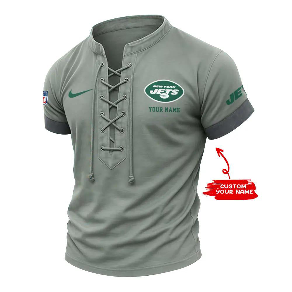 New York Jets Retro Lace-up Short Sleeve T-shirt New Trending 2025 AZBTLUTS000035