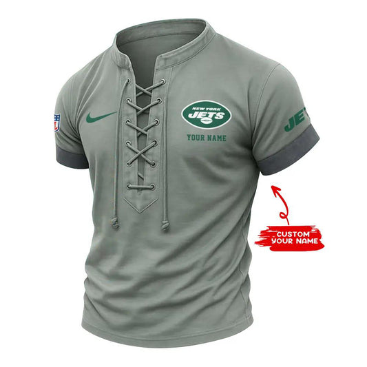 New York Jets Retro Lace-up Short Sleeve T-shirt New Trending 2025 AZBTLUTS000035