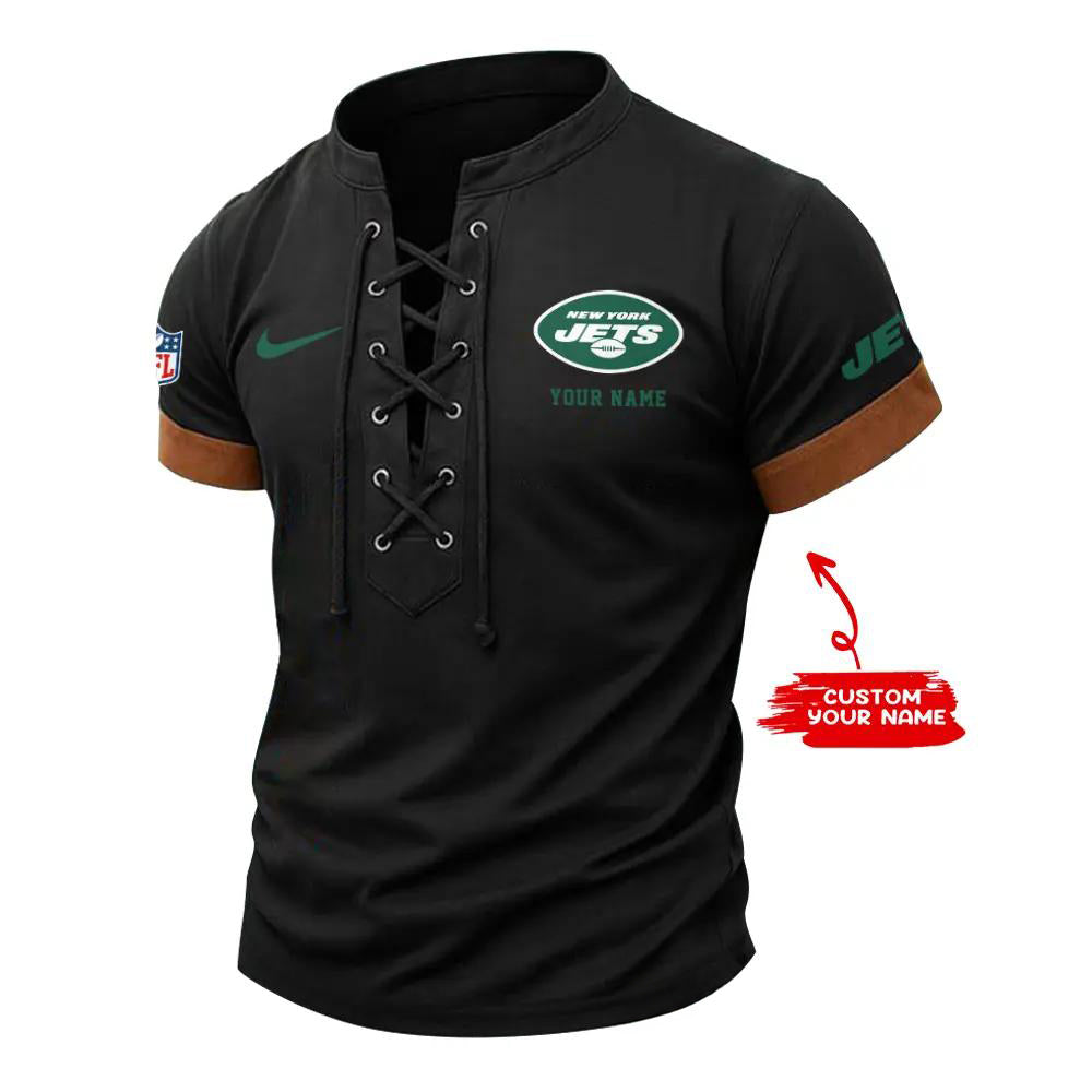New York Jets Retro Lace-up Short Sleeve T-shirt New Trending 2025 AZBTLUTS000035