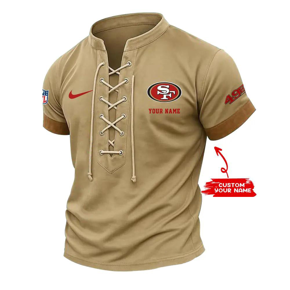 San Francisco 49ers Retro Lace-up Short Sleeve T-shirt New Trending 2025 AZBTLUTS000037
