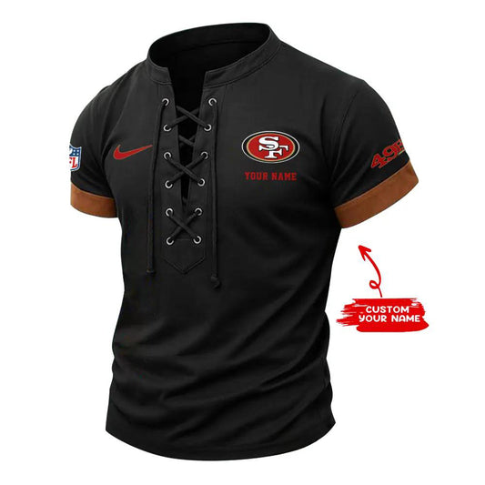 San Francisco 49ers Retro Lace-up Short Sleeve T-shirt New Trending 2025 AZBTLUTS000037