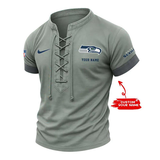 Seattle Seahawks Retro Lace-up Short Sleeve T-shirt New Trending 2025 AZBTLUTS000038