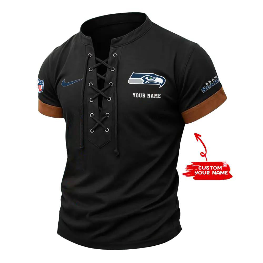Seattle Seahawks Retro Lace-up Short Sleeve T-shirt New Trending 2025 AZBTLUTS000038