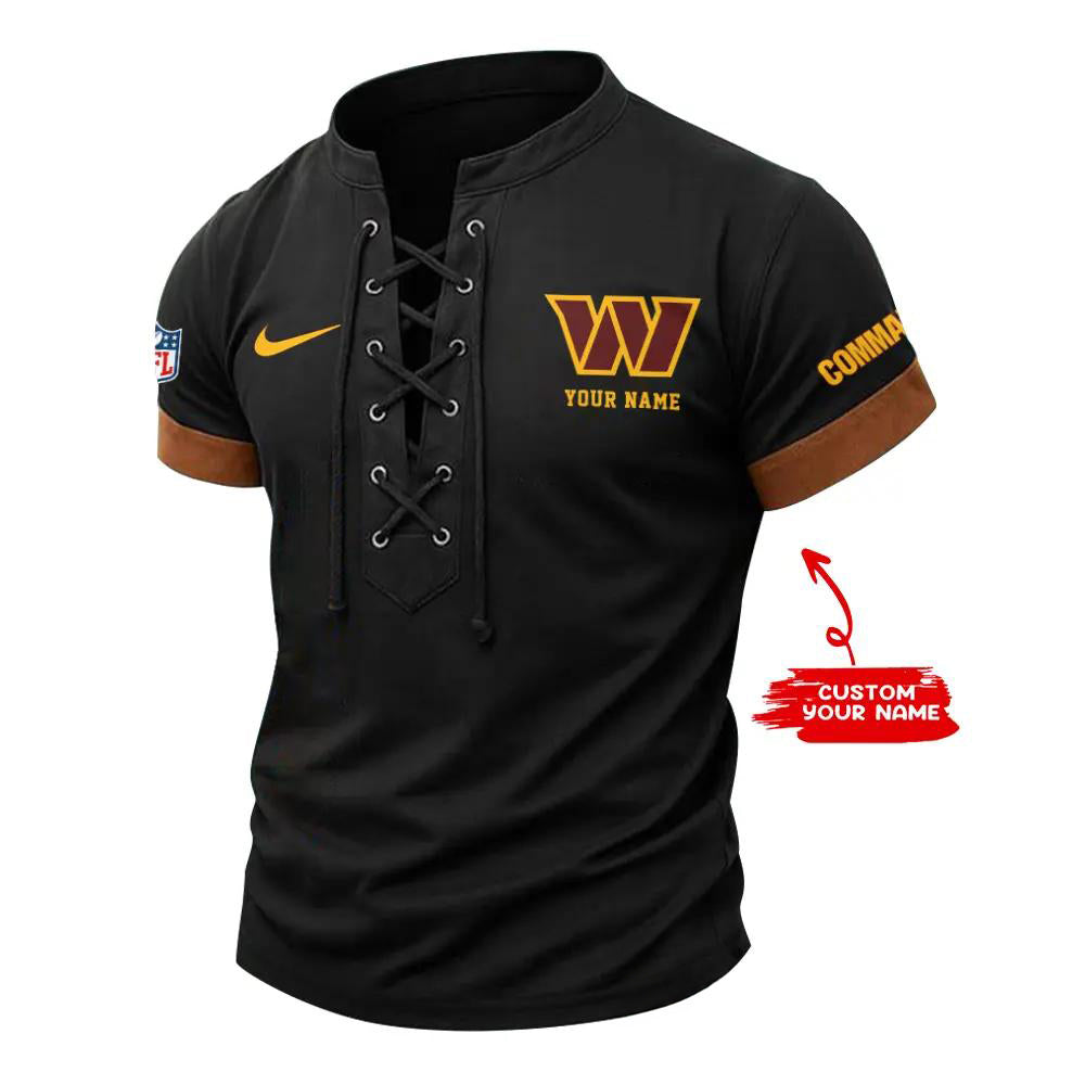 Washington Commanders Retro Lace-up Short Sleeve T-shirt New Trending 2025 AZBTLUTS000039