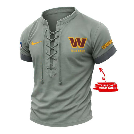 Washington Commanders Retro Lace-up Short Sleeve T-shirt New Trending 2025 AZBTLUTS000039