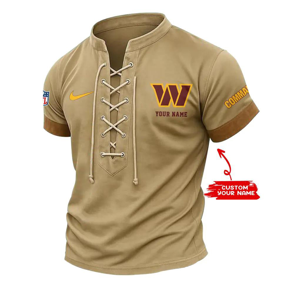 Washington Commanders Retro Lace-up Short Sleeve T-shirt New Trending 2025 AZBTLUTS000039