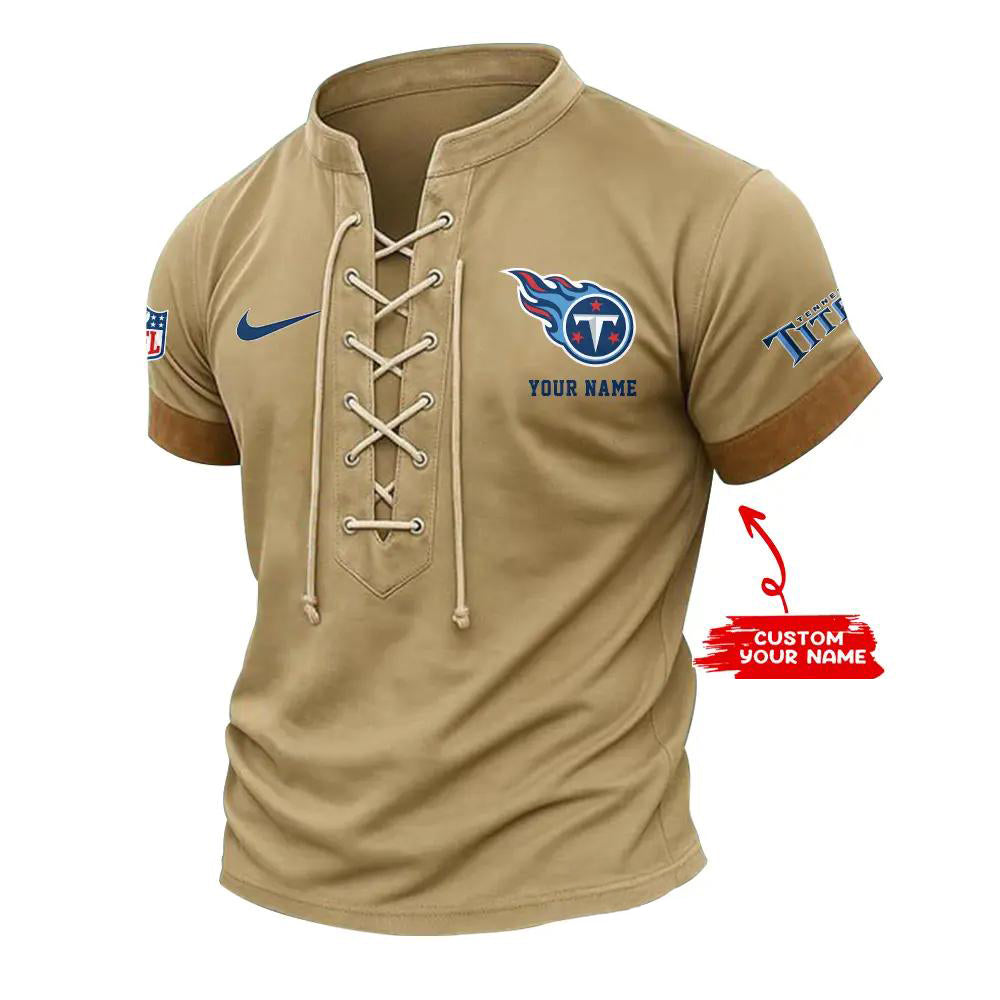 Tennessee Titans Retro Lace-up Short Sleeve T-shirt New Trending 2025 AZBTLUTS000040
