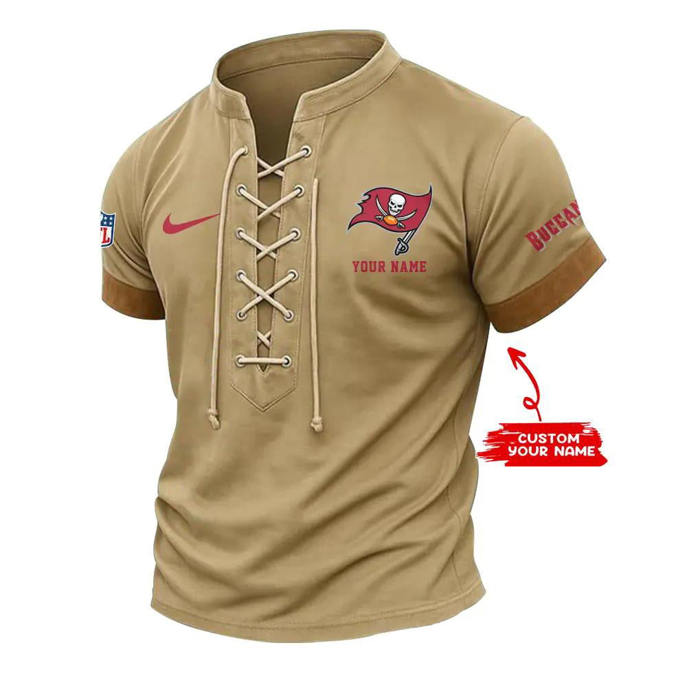 Tampa Bay Buccaneers Retro Lace-up Short Sleeve T-shirt New Trending 2025 AZBTLUTS000042