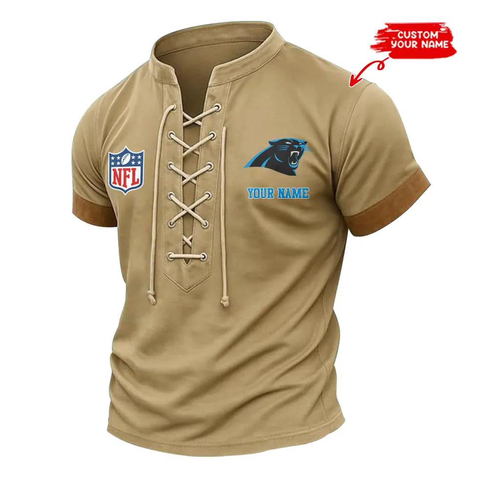 Carolina Panthers Retro Lace-up Short Sleeve T-shirt New Trending 2025 AZBTLUTS000046