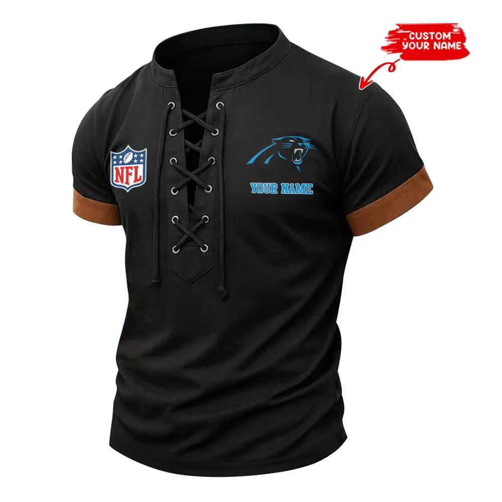 Carolina Panthers Retro Lace-up Short Sleeve T-shirt New Trending 2025 AZBTLUTS000046