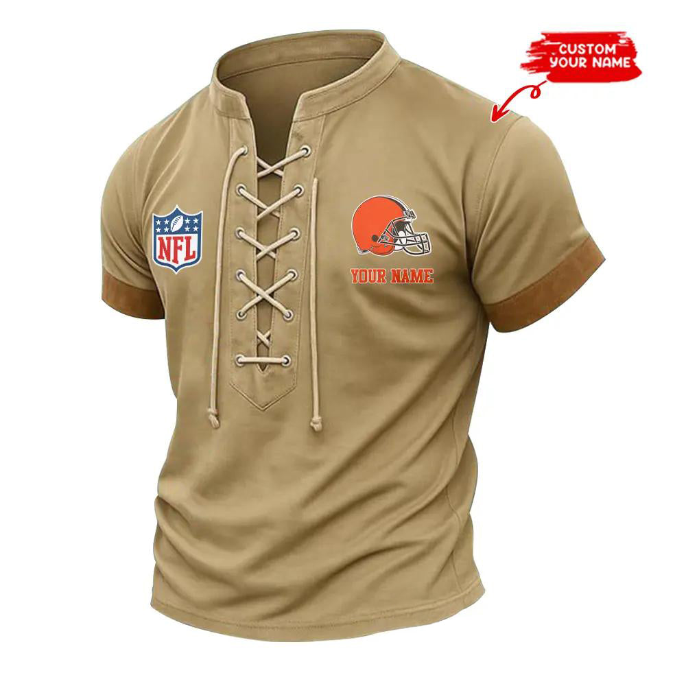 Cleveland Browns Retro Lace-up Short Sleeve T-shirt New Trending 2025 AZBTLUTS000049