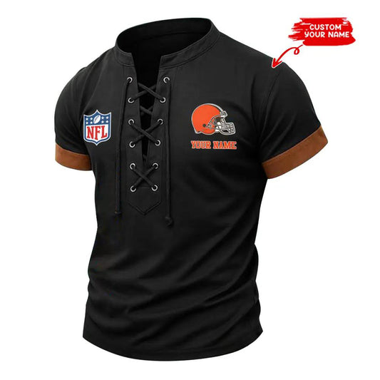 Cleveland Browns Retro Lace-up Short Sleeve T-shirt New Trending 2025 AZBTLUTS000049