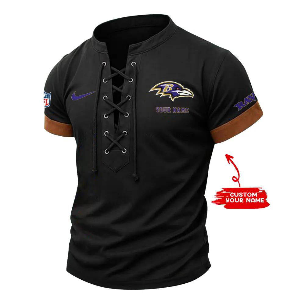 Baltimore Ravens Retro Lace-up Short Sleeve T-shirt New Trending 2025 AZBTLUTS000062