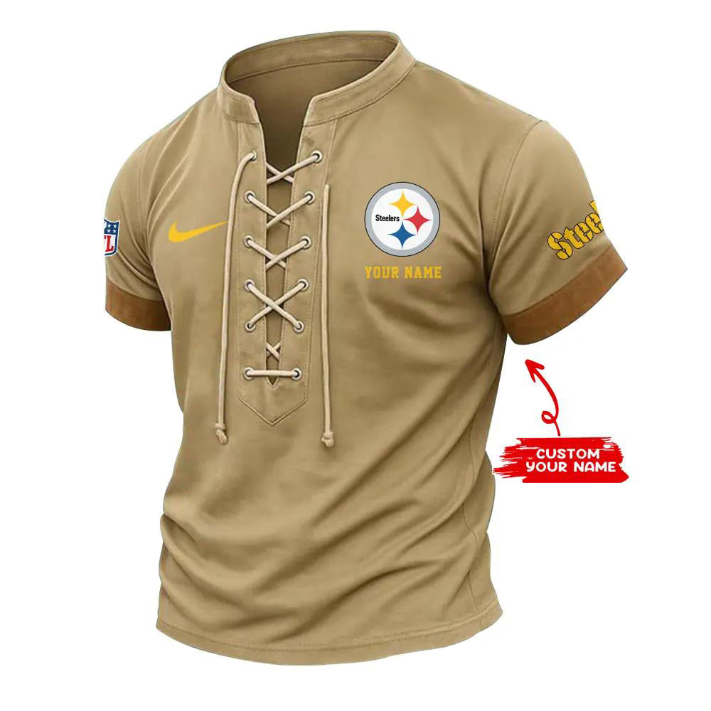 Pittsburgh Steelers Retro Lace-up Short Sleeve T-shirt New Trending 2025 AZBTLUTS000063