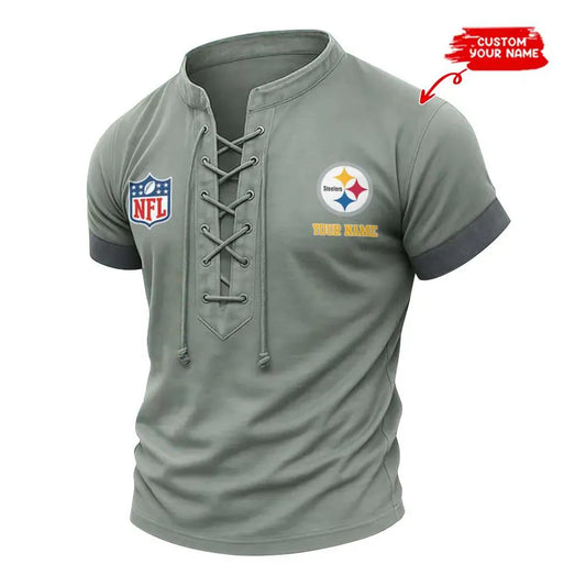 Pittsburgh Steelers Retro Lace-up Short Sleeve T-shirt New Trending 2025 AZBTLUTS000064