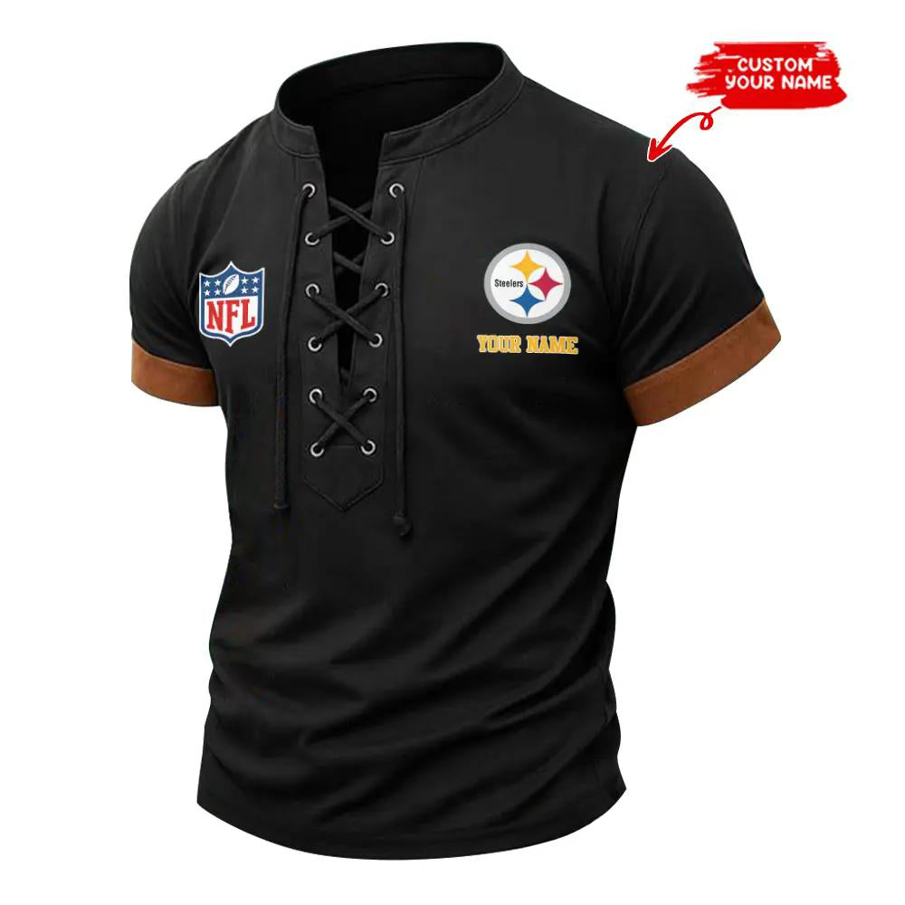 Pittsburgh Steelers Retro Lace-up Short Sleeve T-shirt New Trending 2025 AZBTLUTS000064