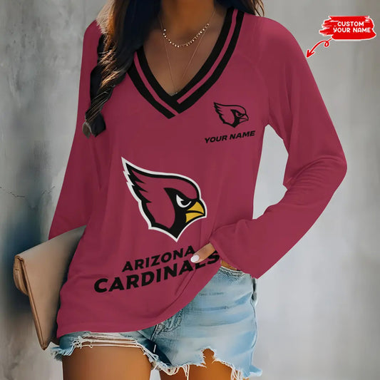 Arizona Cardinals Women Loose V-Neck Long Sleeve Shirt AZBTLVLS000003