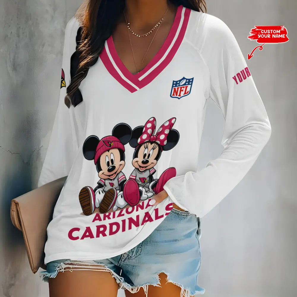 Arizona Cardinals Women Loose V-Neck Long Sleeve Shirt AZBTLVLS000004