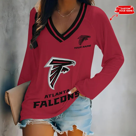 Atlanta Falcons Women Loose V-Neck Long Sleeve Shirt AZBTLVLS000007