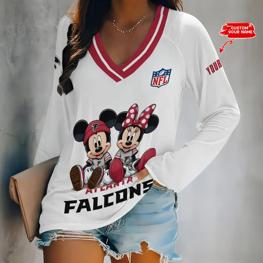 Atlanta Falcons Women Loose V-Neck Long Sleeve Shirt AZBTLVLS000008