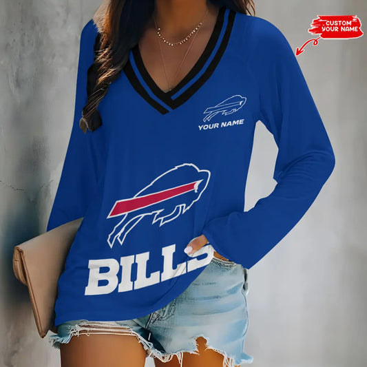 Buffalo Bills Women Loose V-Neck Long Sleeve Shirt AZBTLVLS000015