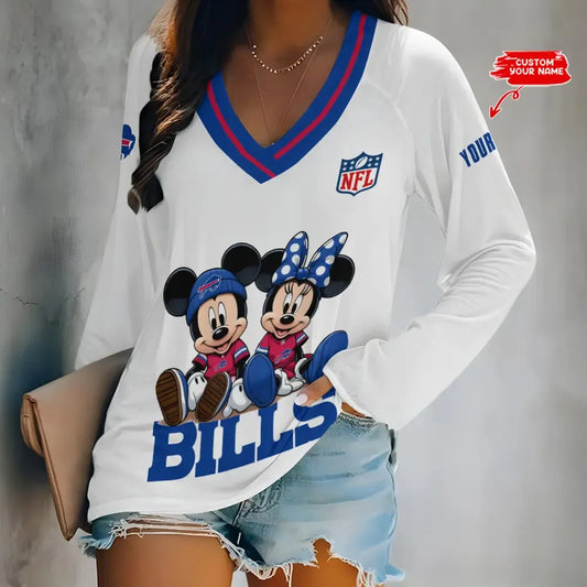 Buffalo Bills Women Loose V-Neck Long Sleeve Shirt AZBTLVLS000016