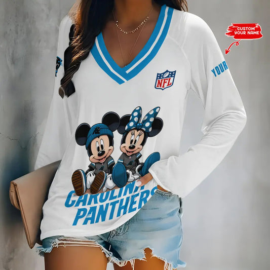 Carolina Panthers Women Loose V-Neck Long Sleeve Shirt AZBTLVLS000020
