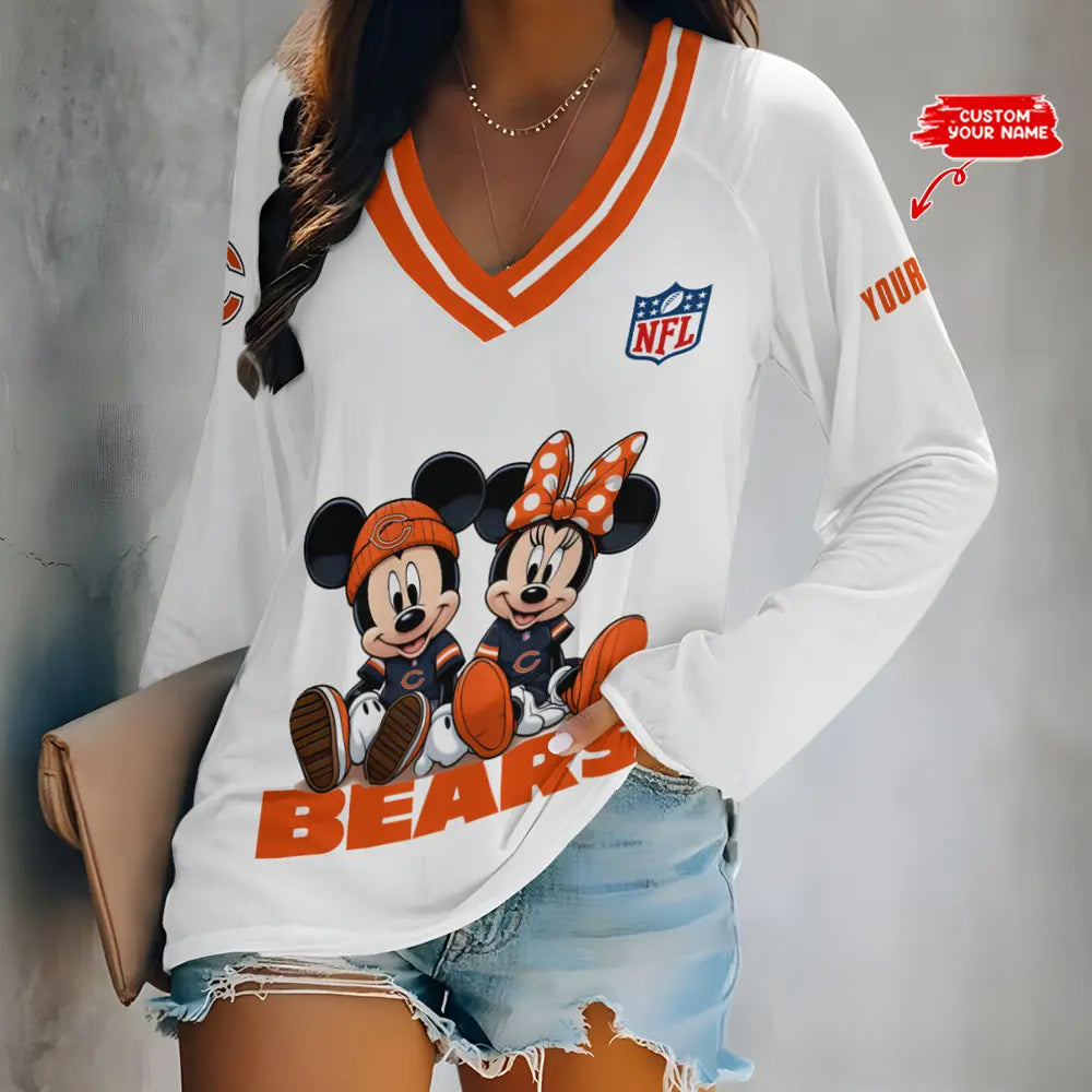 Chicago Bears Women Loose V-Neck Long Sleeve Shirt AZBTLVLS000024