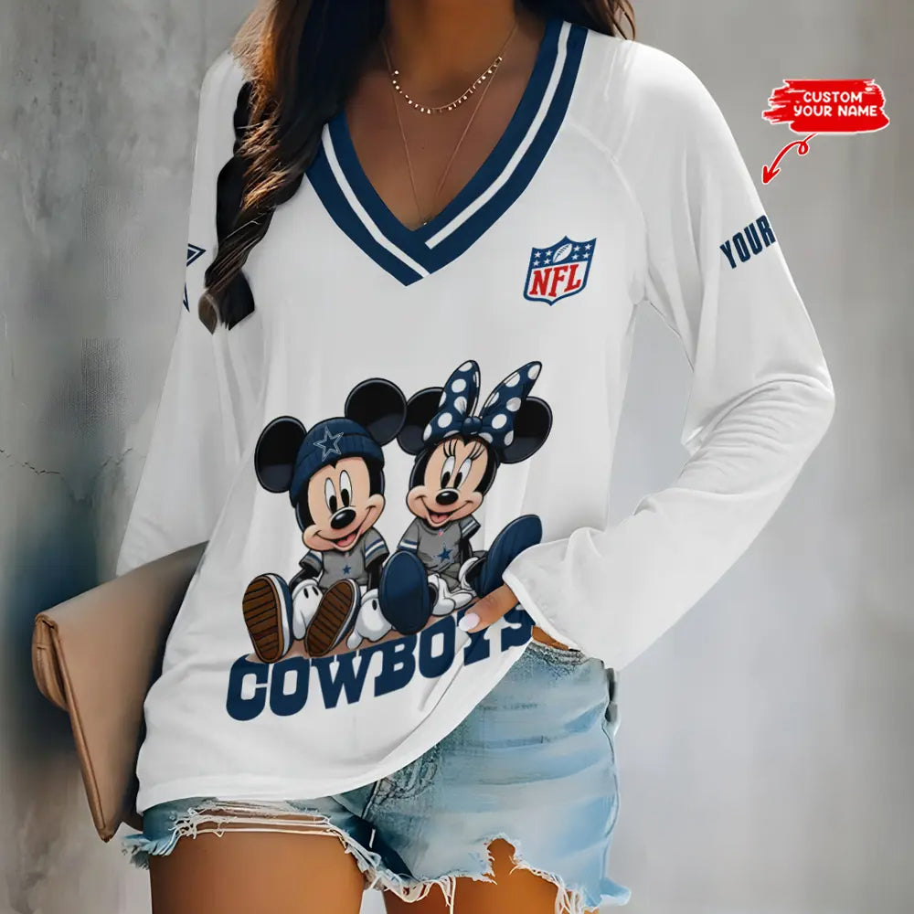 Dallas Cowboys Women Loose V-Neck Long Sleeve Shirt AZBTLVLS000036