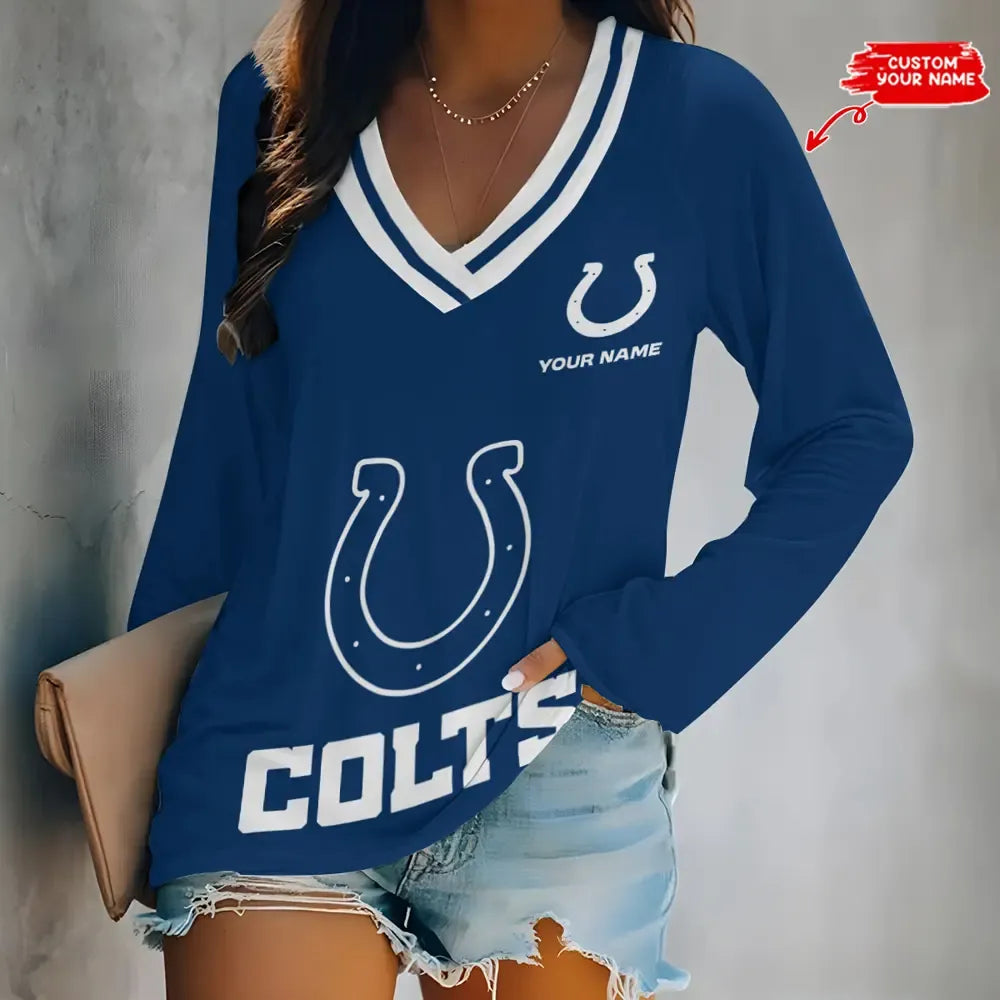 Indianapolis Colts Women Loose V-Neck Long Sleeve Shirt AZBTLVLS000055