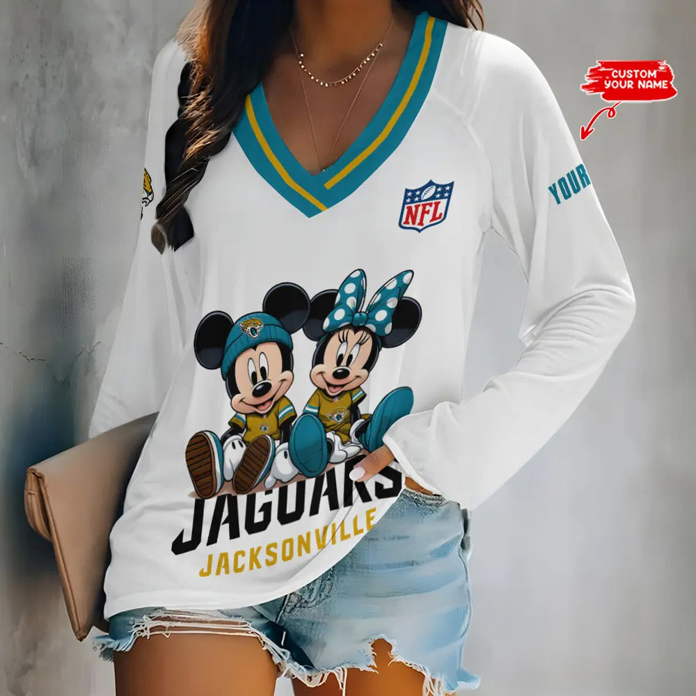 Jacksonville Jaguars Women Loose V-Neck Long Sleeve Shirt AZBTLVLS000057