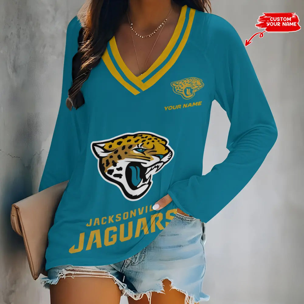 Jacksonville Jaguars Women Loose V-Neck Long Sleeve Shirt AZBTLVLS000060