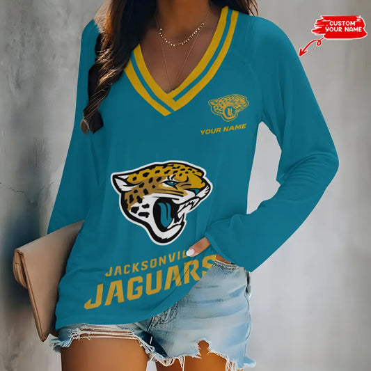 Jacksonville Jaguars Women Loose V-Neck Long Sleeve Shirt AZBTLVLS000060