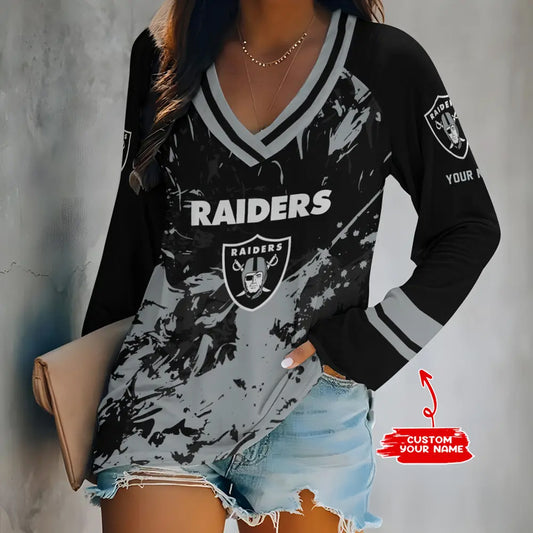 Las Vegas Raiders Women Loose V-Neck Long Sleeve Shirt AZBTLVLS000066