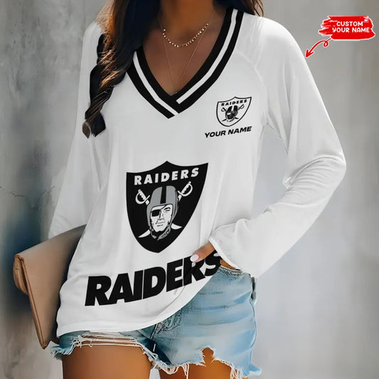 Las Vegas Raiders Women Loose V-Neck Long Sleeve Shirt AZBTLVLS000067