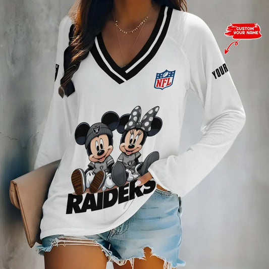 Las Vegas Raiders Women Loose V-Neck Long Sleeve Shirt AZBTLVLS000068