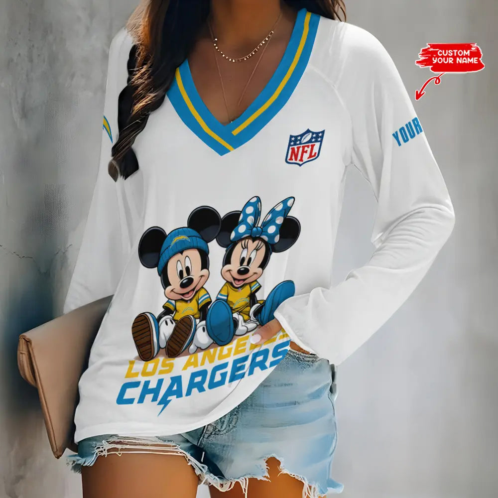 Los Angeles Chargers Women Loose V-Neck Long Sleeve Shirt AZBTLVLS000072