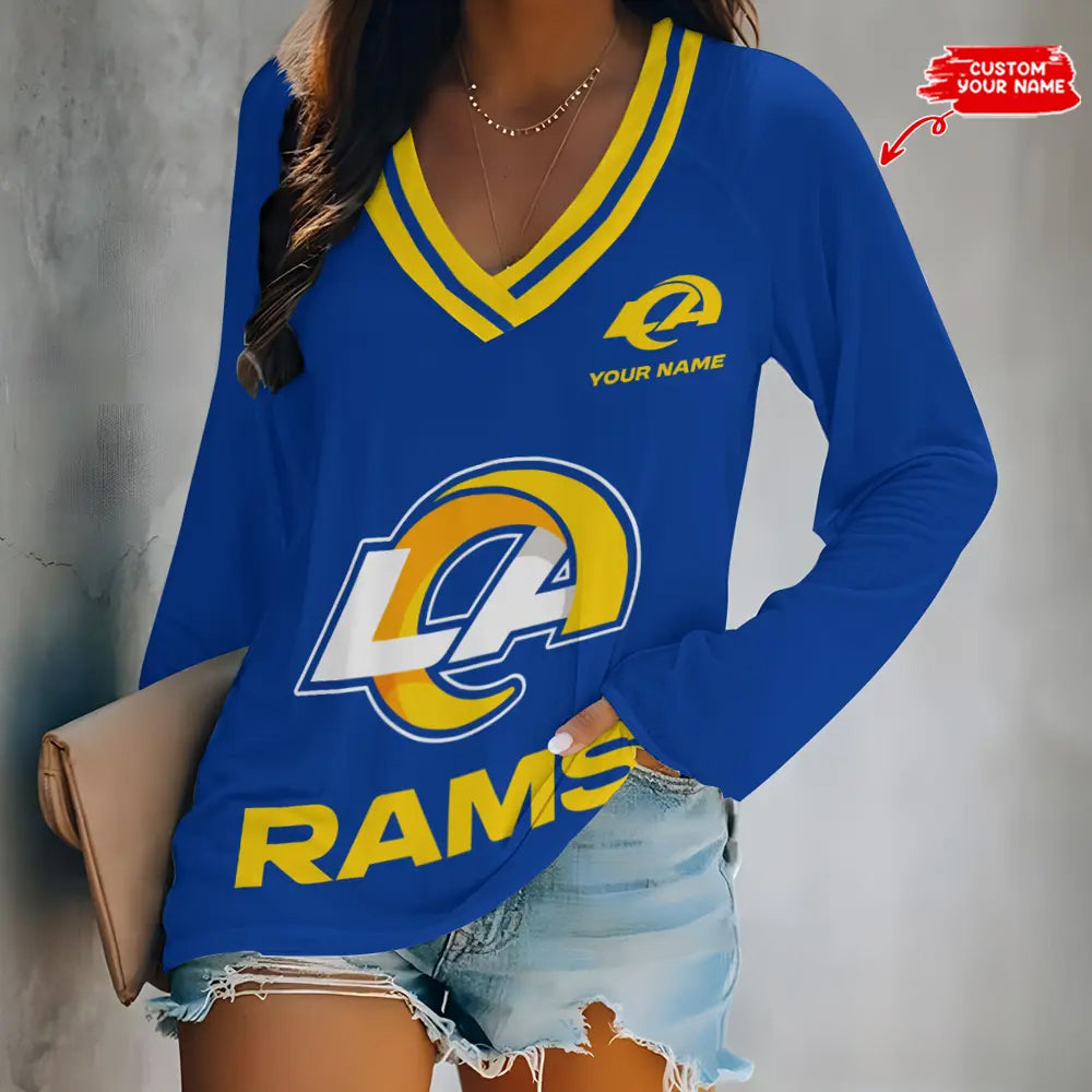 Los Angeles Rams Women Loose V-Neck Long Sleeve Shirt AZBTLVLS000075