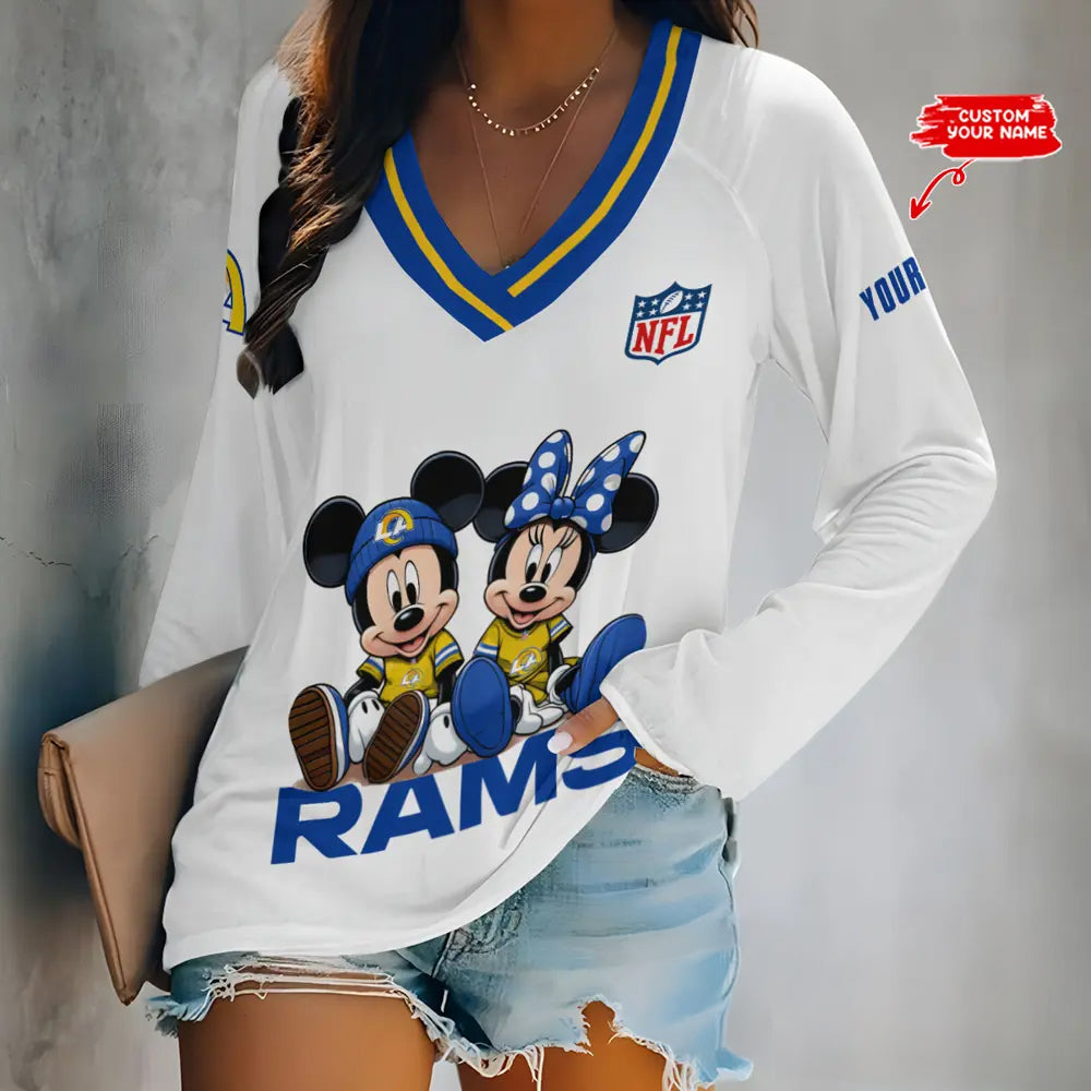 Los Angeles Rams Women Loose V-Neck Long Sleeve Shirt AZBTLVLS000076