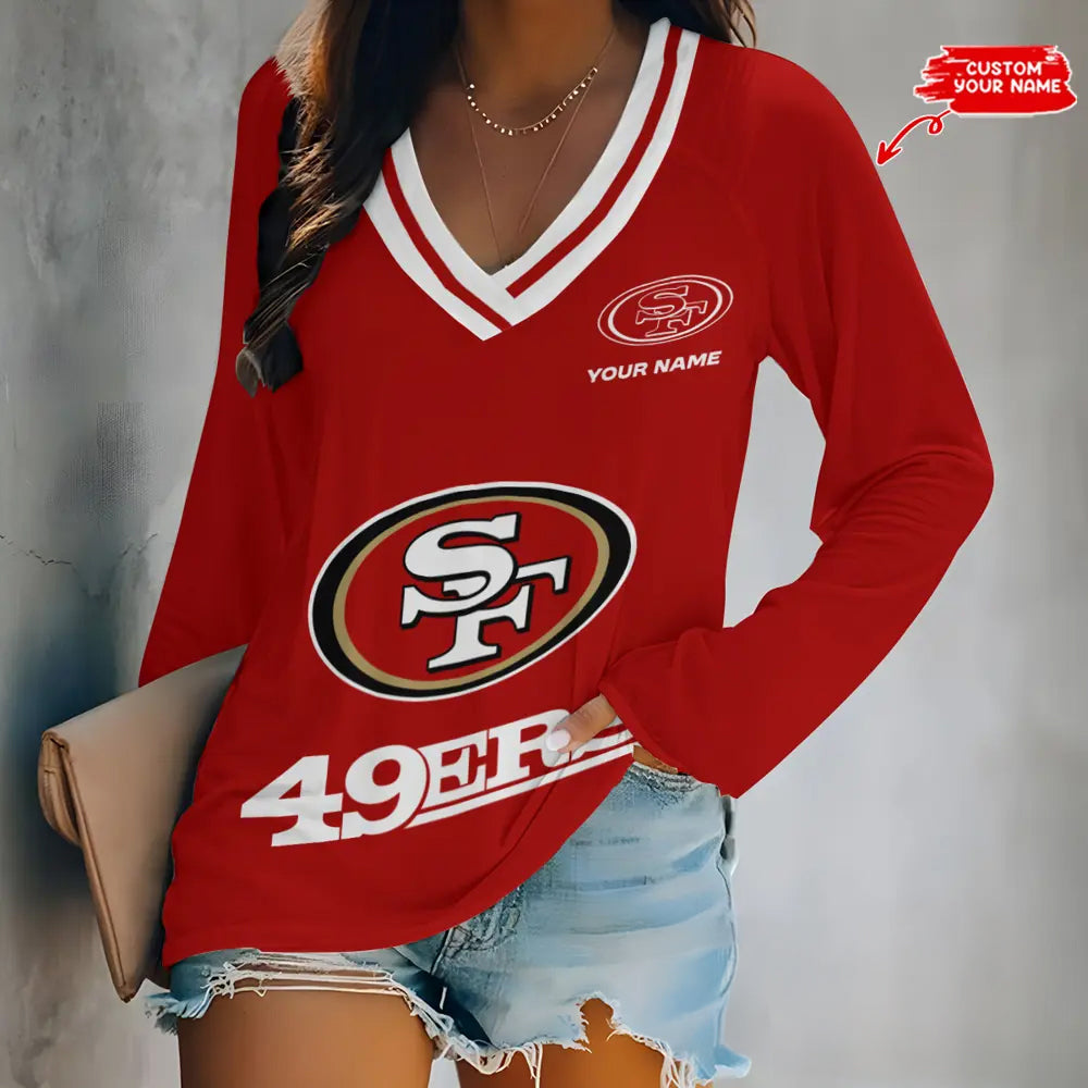 San Francisco 49ers Women Loose V-Neck Long Sleeve Shirt AZBTLVLS000111