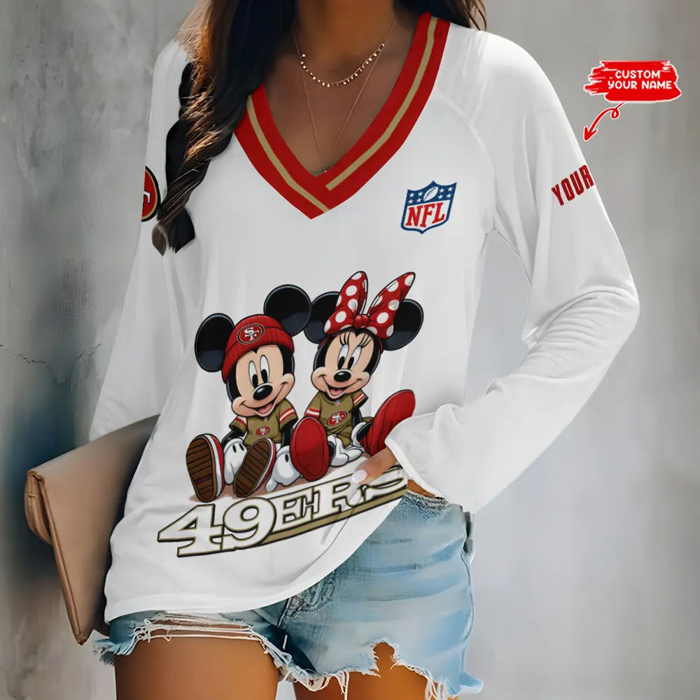 San Francisco 49ers Women Loose V-Neck Long Sleeve Shirt AZBTLVLS000112
