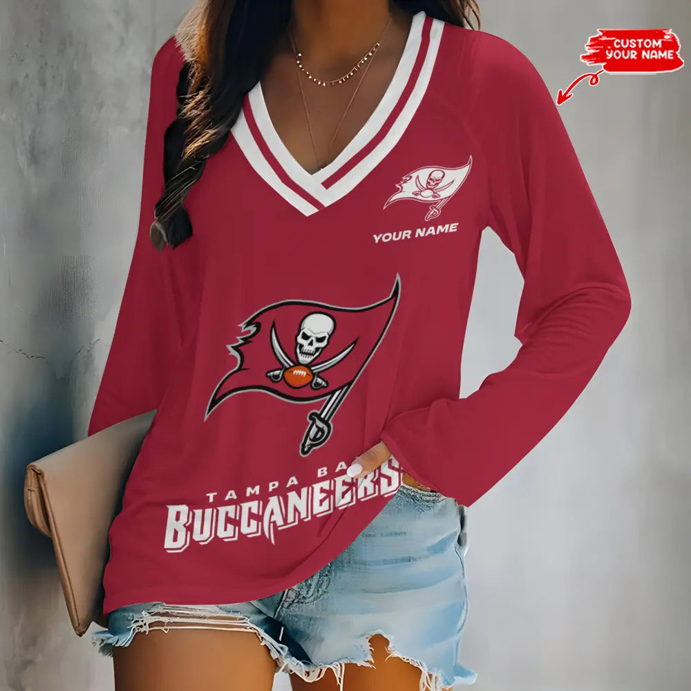 Tampa Bay Buccaneers Women Loose V-Neck Long Sleeve Shirt AZBTLVLS000119