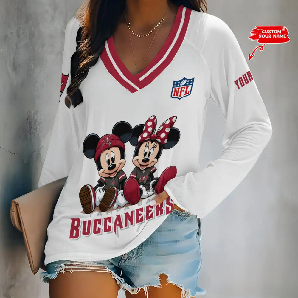 Tampa Bay Buccaneers Women Loose V-Neck Long Sleeve Shirt AZBTLVLS000120