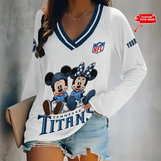 Tennessee Titans Women Loose V-Neck Long Sleeve Shirt AZBTLVLS000124