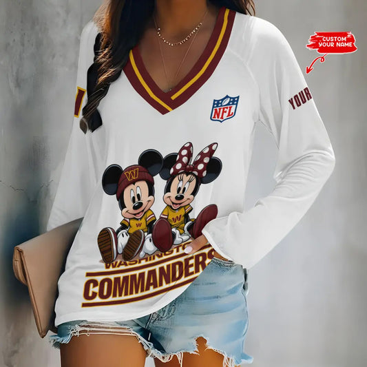 Washington Commanders Women Loose V-Neck Long Sleeve Shirt AZBTLVLS000128