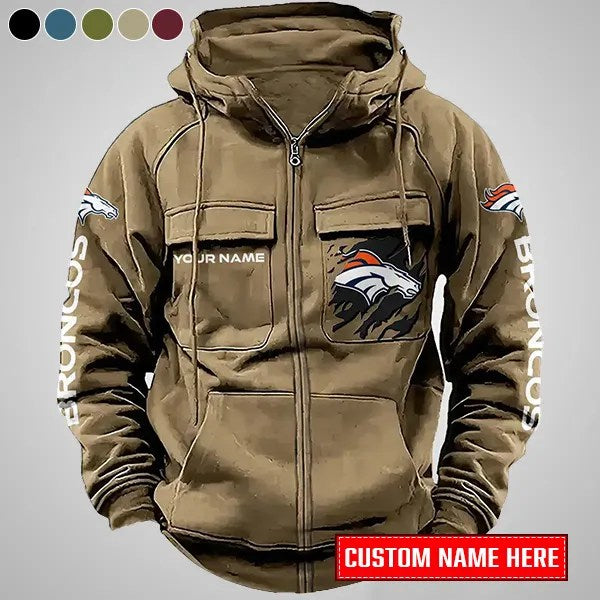 Denver Broncos New Personalized Multi-Pockets Zip-Up Hoodie AZBTMZUHD000001